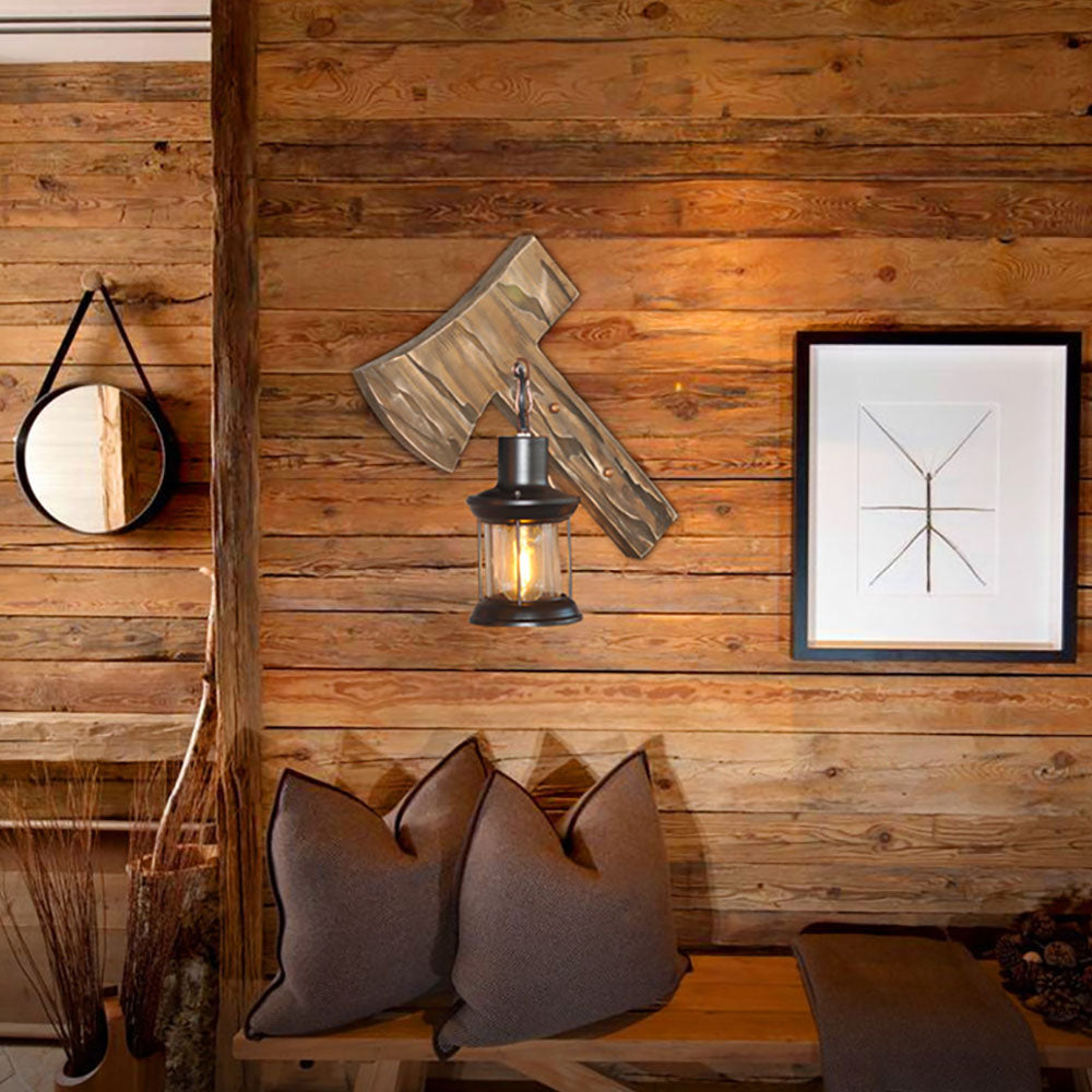 Austin Hamervorm Vintage Wandlamp, Hout/Metaal, Woonk/ Eetk/Slaapkamer