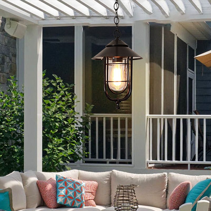 Alessio Retro Lantern Metal Pendant Light, Black/Bronze