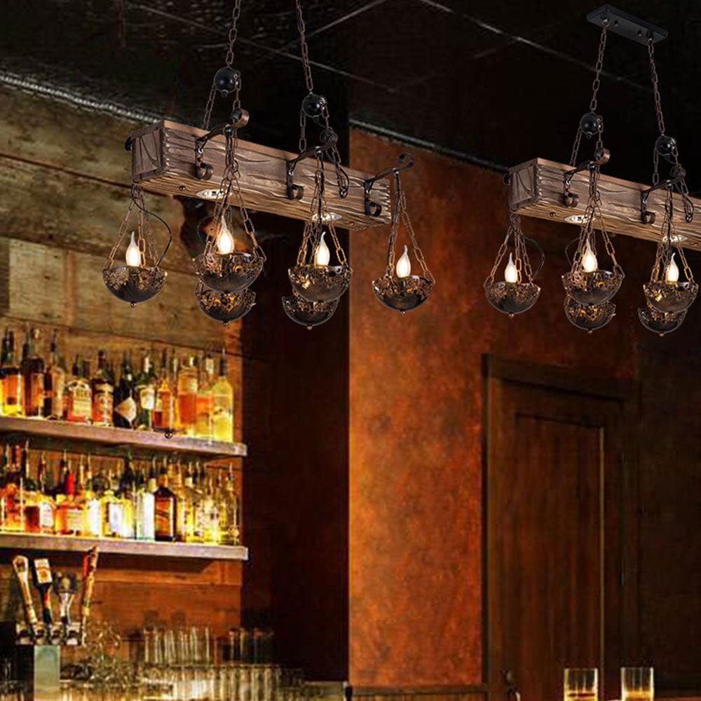 Austin Industrial Metal/Wood Pendant Light, Bronze