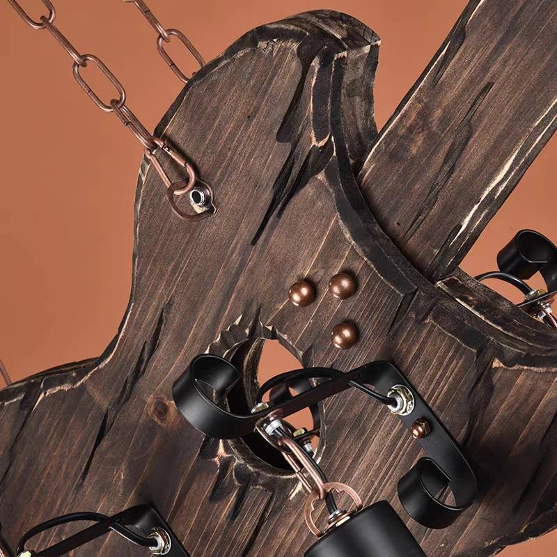 Austin Design Boerderij Hanglamp 6 Lantaarn Gitaar, Hout/Metaal, Woonk/Eetkamer