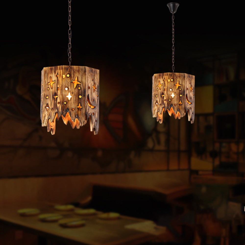 Austin Retro Starry Metal & Wood Pendant Light