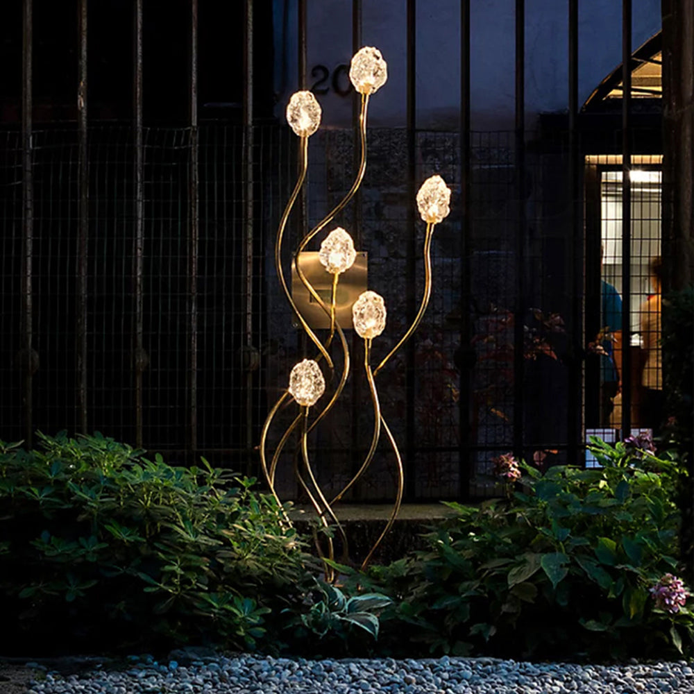 Bella Decoratieve Bloem LED Vloerlamp Goud Metaal/Glas Buiten