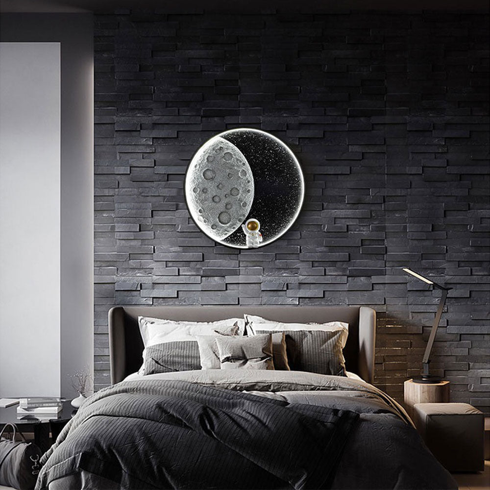 Elif Moderne Astronaut/Maan Wandlamp, Zwart, Metaal, Slaapkamer