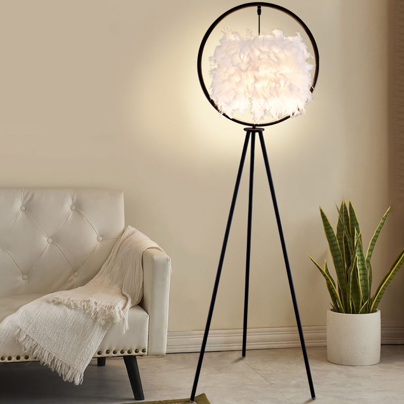 O'Moore Moderne Design Elegante Veren Ring Driepoot Vloerlamp Zwart/Goud Metaal/Stof Slaapkamer/Woonkamer