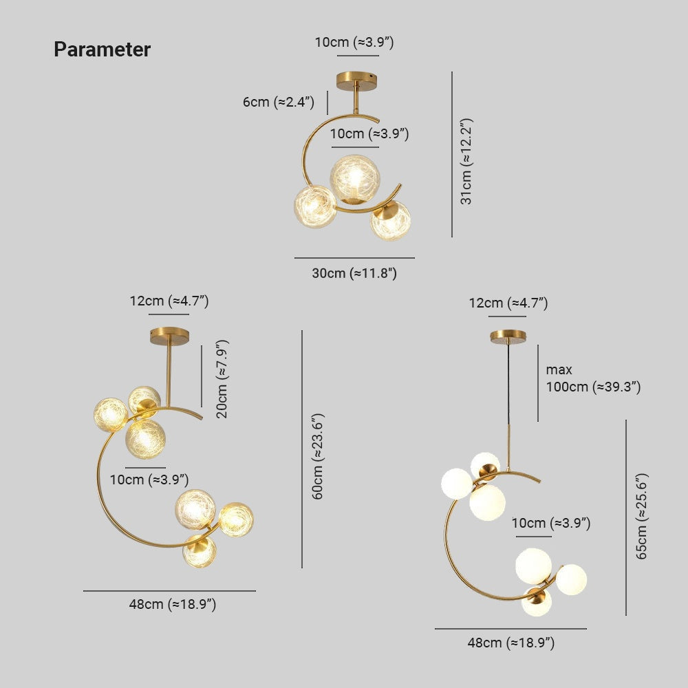 Valentina Moderne Bubble Moon Hanglampen Goud Metaal Glas Slaapkamer
