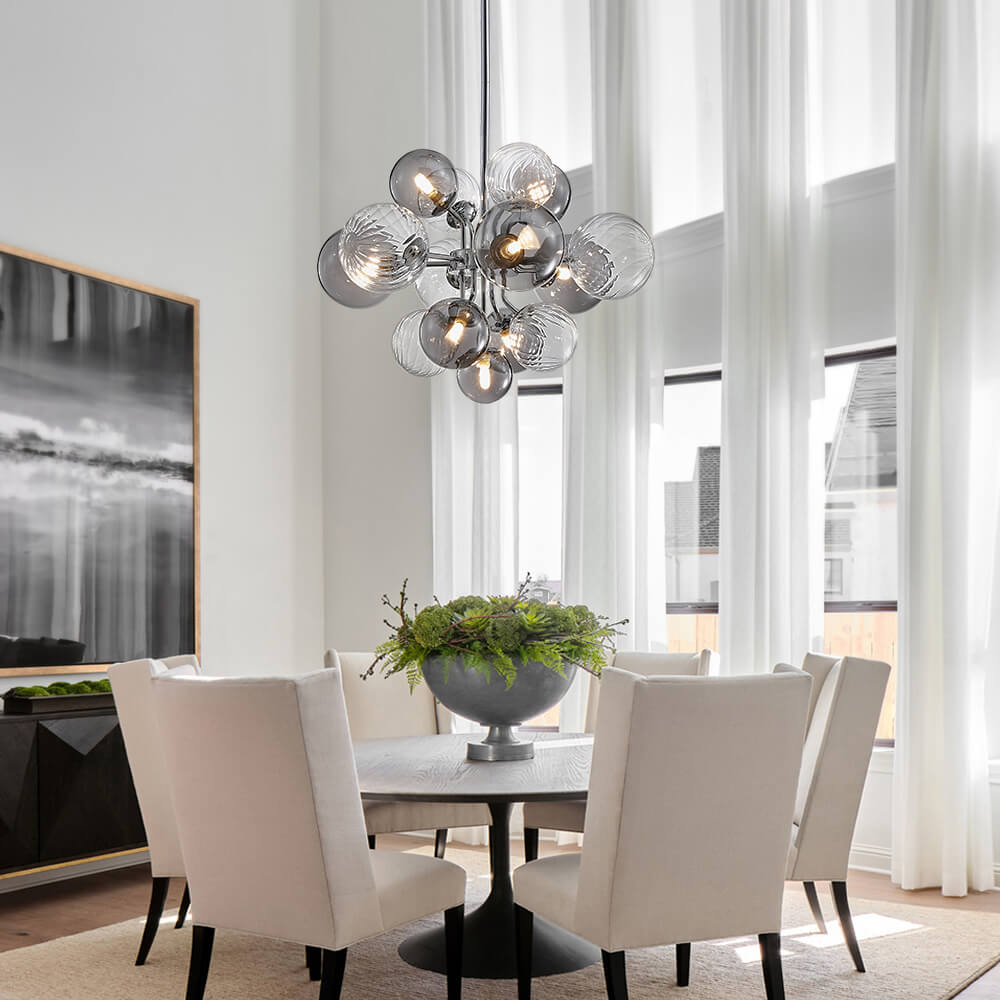 Valentina Modern Tros Bubble Kroonluchters Zilver Glas Metaal Woonkamer