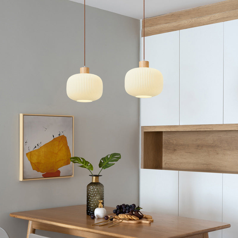 Ozawa Vintage Lantaarnvorm LED Hanglampen Wit Hout/Glas Slaapkamer/Eetkamer