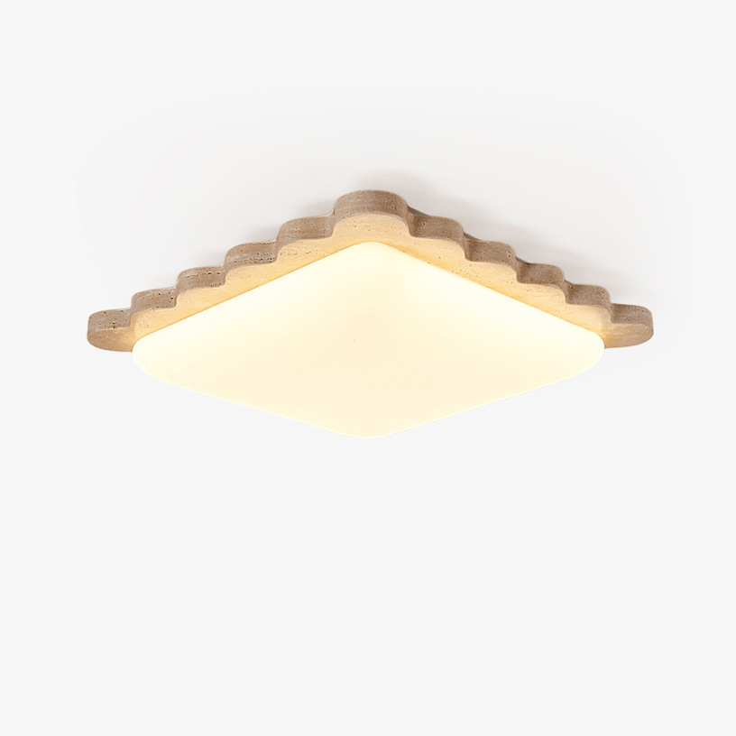 Crestwood plafondlamp in geel travertin met gebogen rand