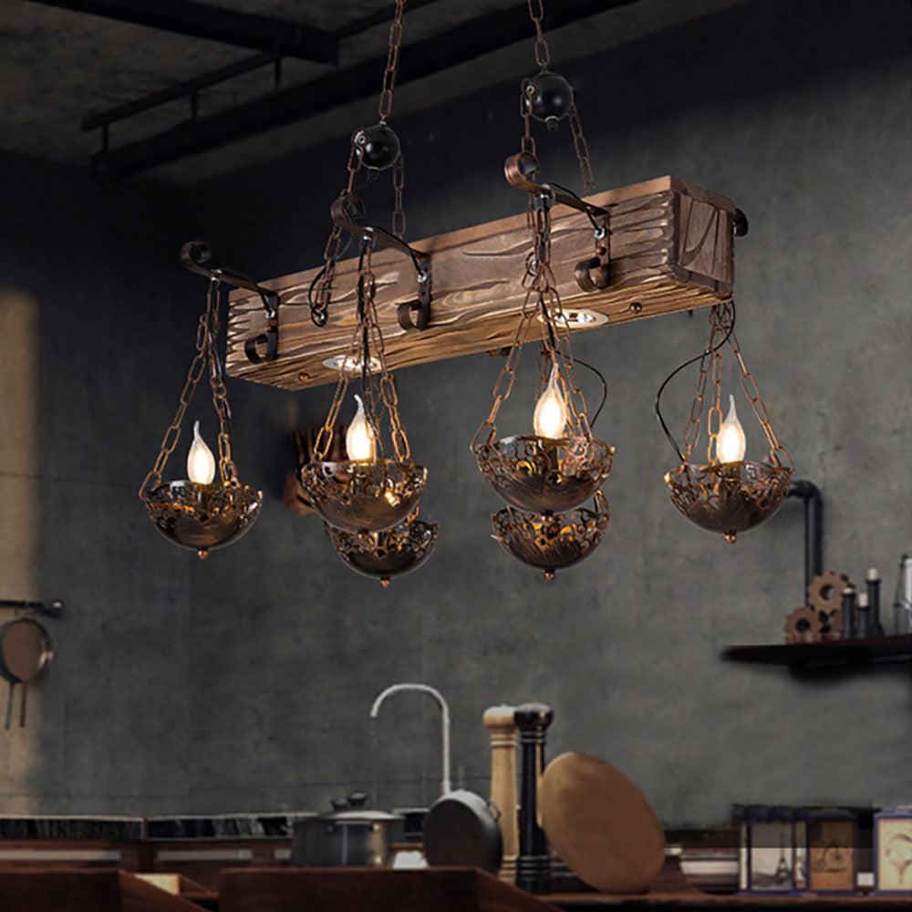 Austin Industrial Metal/Wood Pendant Light, Bronze