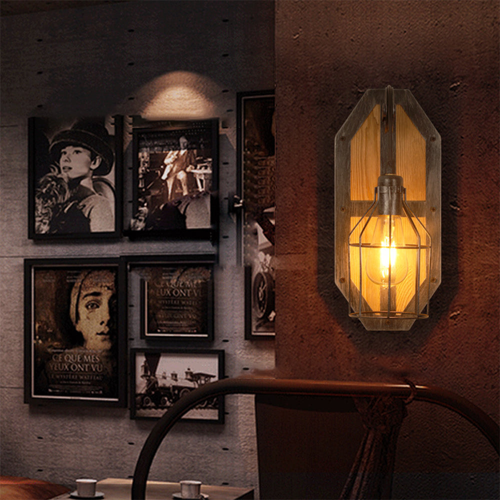Austin Vintage Vogelkooi Design Houten Metalen Wandlamp, Slaapkamer/Keuken