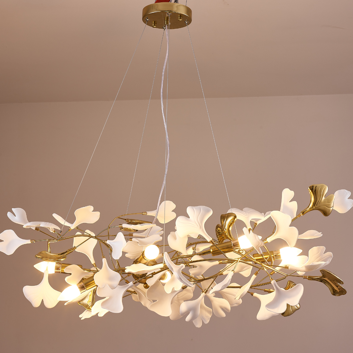 Olivia Design Ginkgoblad LED Kroonluchters Goud/Wit Metaal/Keramisch Slaap/Eet/Woonkamer