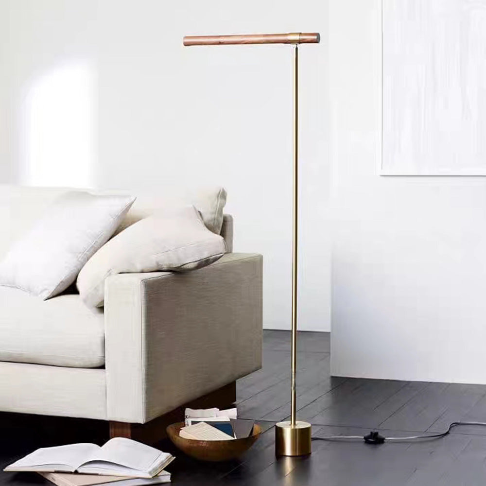 Edge Minimalistische Lineaire LED Vloerlampe Goud Metaal Hout Woonkamer