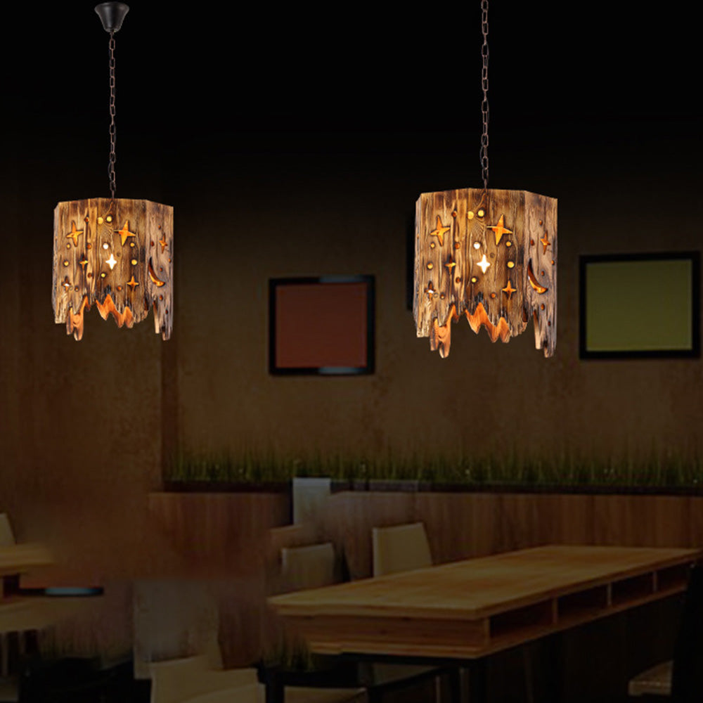 Austin Retro Starry Metal & Wood Pendant Light