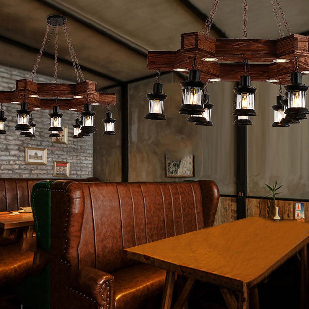 Austin Retro Metal/Wood Lantern Pendant Light, Walnut