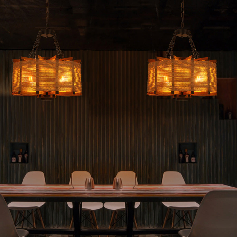 Austin Retro Cylindrical Metal/Wood Pendant Light