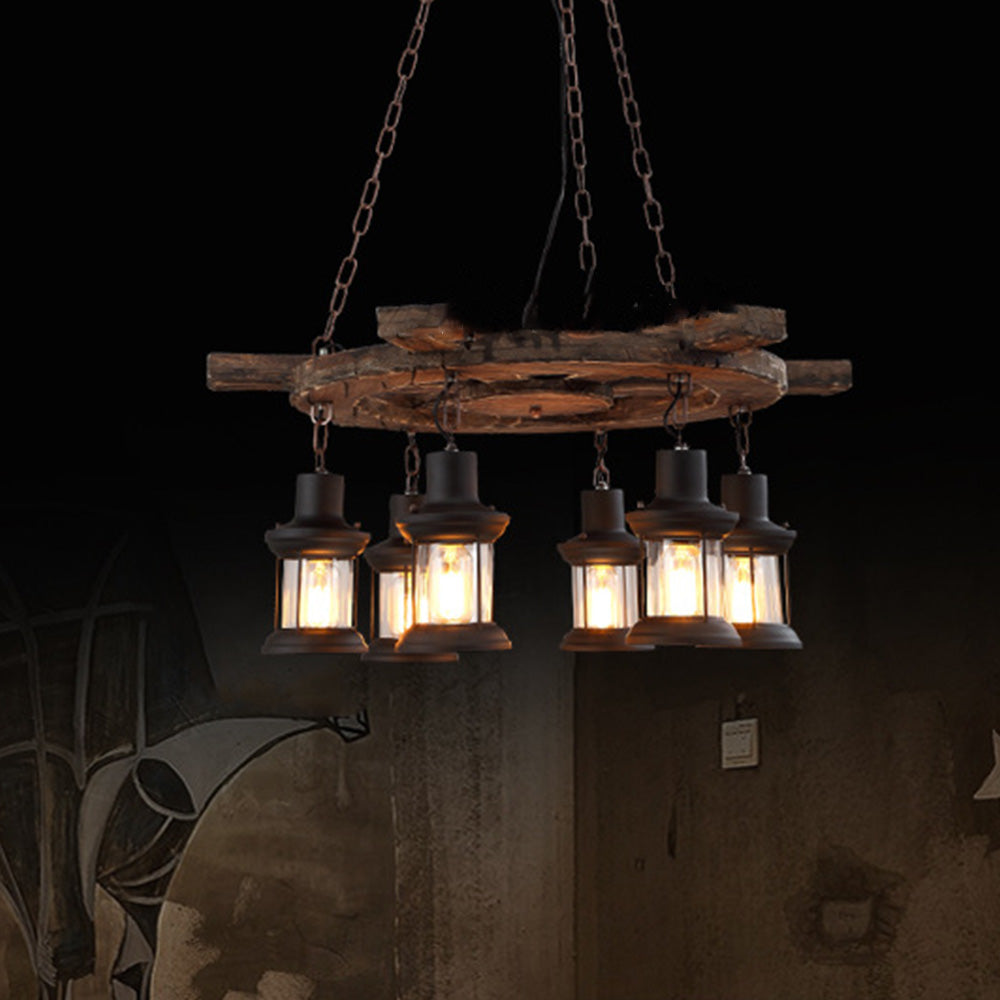 Austin Retro Rudder Metal & Wood Pendant Light, 6 Heads