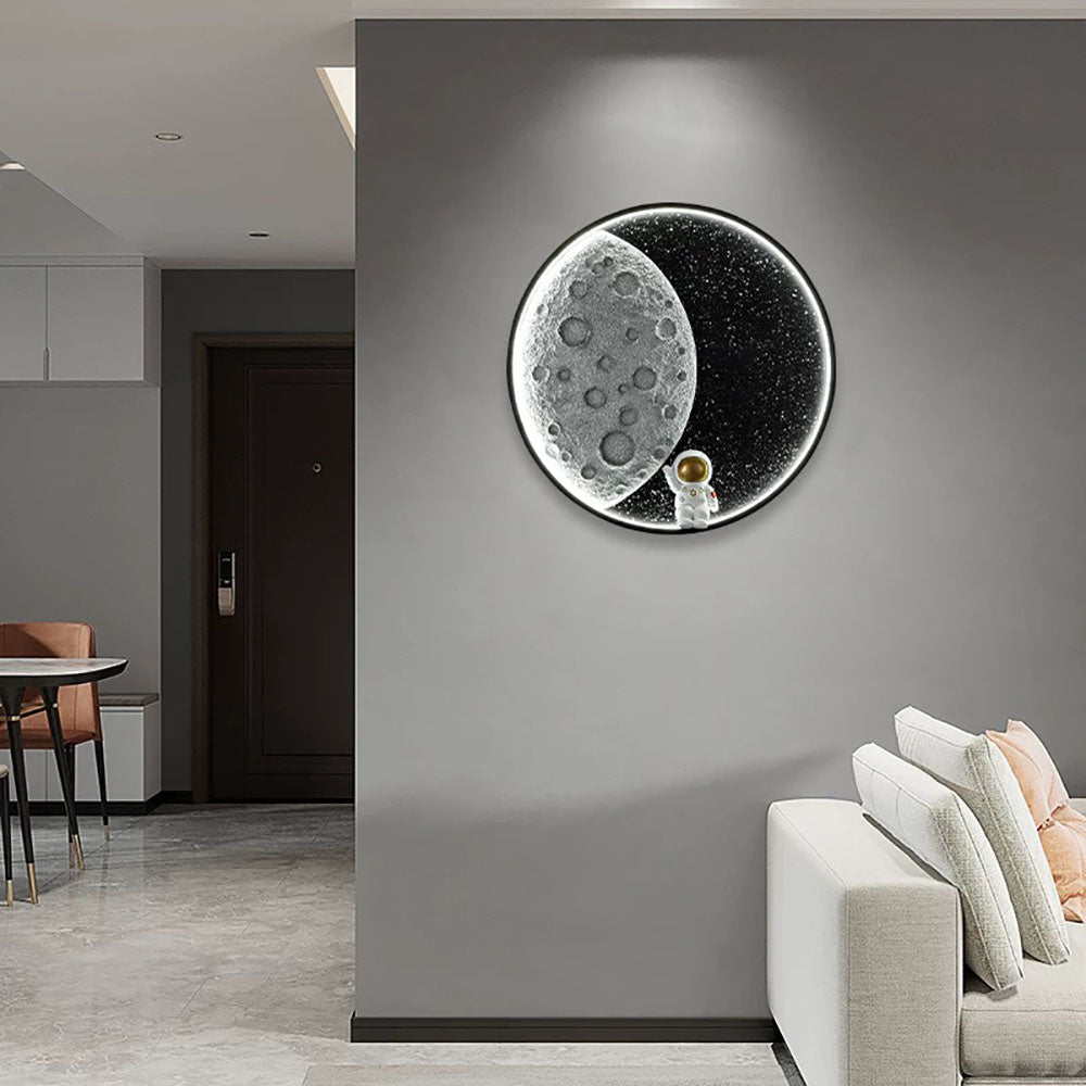 Elif Moderne Astronaut/Maan Wandlamp, Zwart, Metaal, Slaapkamer