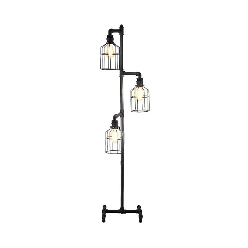 Alessio Retro Metalen Design Vloerlamp Met Vogelkooi 3 Koppen Zwart