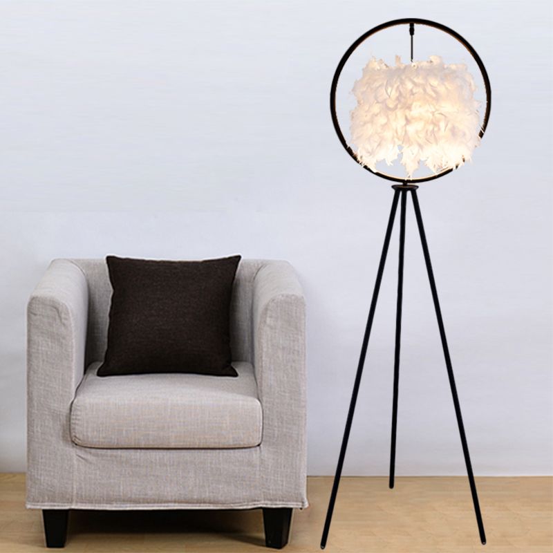 O'Moore Moderne Design Elegante Veren Ring Driepoot Vloerlamp Zwart/Goud Metaal/Stof Slaapkamer/Woonkamer