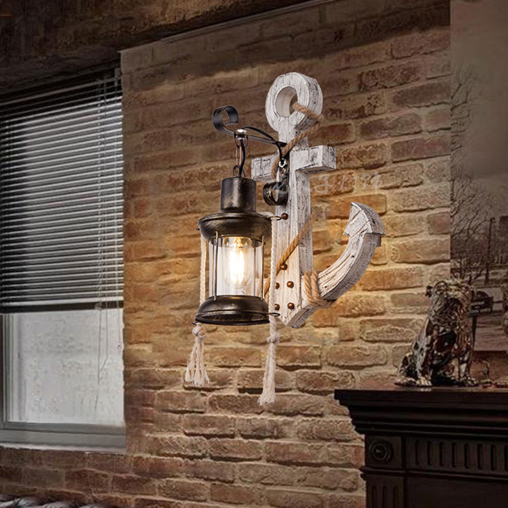 Austin Anchor Lantern Wall Lamp, Vintage/Antique, Wood, Bedroom