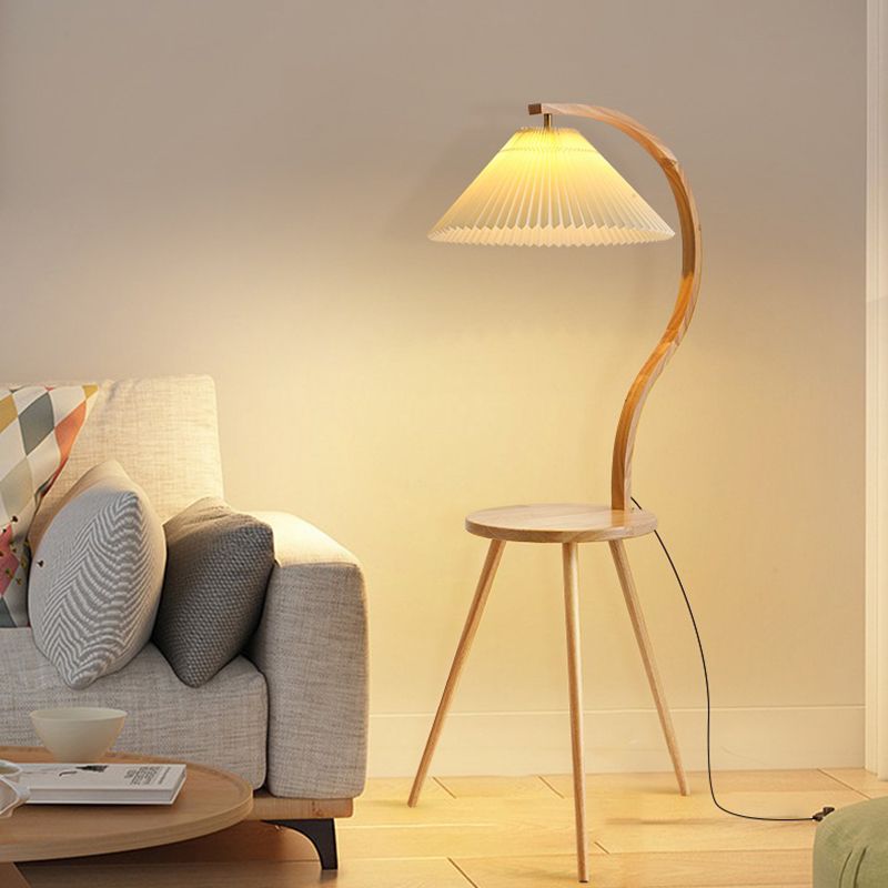 Ozawa Moderne Geplooide Nachtkastje Vloerlamp Hout Stof Woonkamer/Slaapkamer