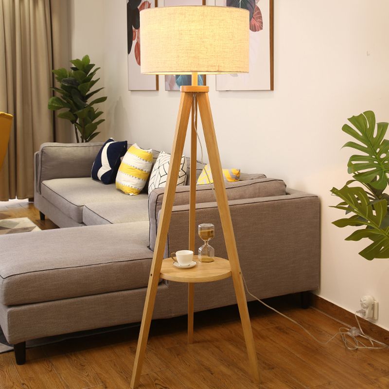 Ozawa Vintage Design Vloerlamp Triangle Hout/Stof Walnoot Beige Woonkamer