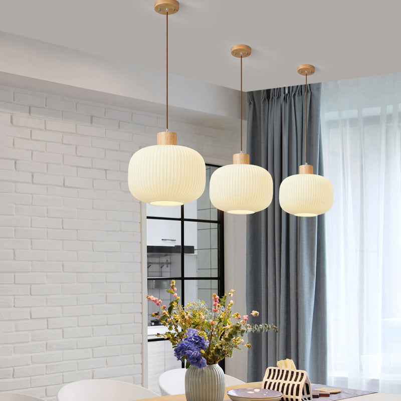 Ozawa Vintage Lantaarnvorm LED Hanglampen Wit Hout/Glas Slaapkamer/Eetkamer