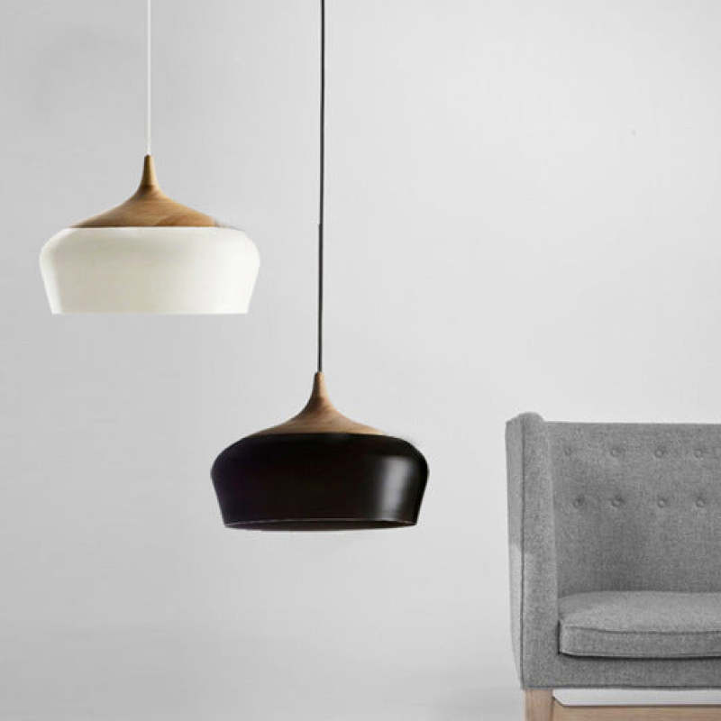 Nazifa Ronde LED Hanglampen Zwart Wit Metaal Hout Eetkamer Slaapkamer