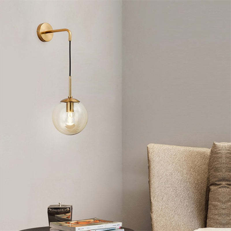 Valentina Moderne Single Hoofd LED Wandlampen Zwart Goud Metaal Glas Slaapkamer