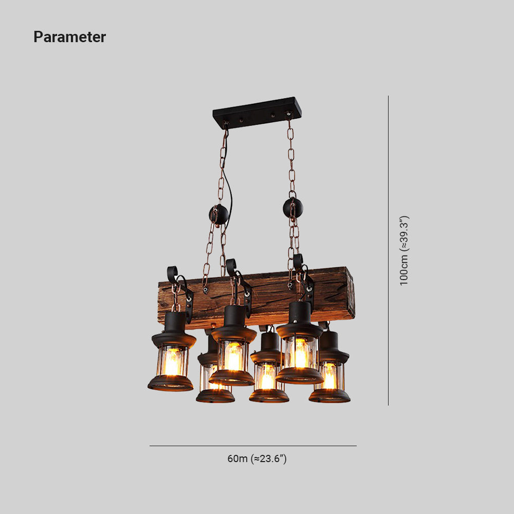 Austin Retro Rectangular Metal/Wood Lantern Pendant Light