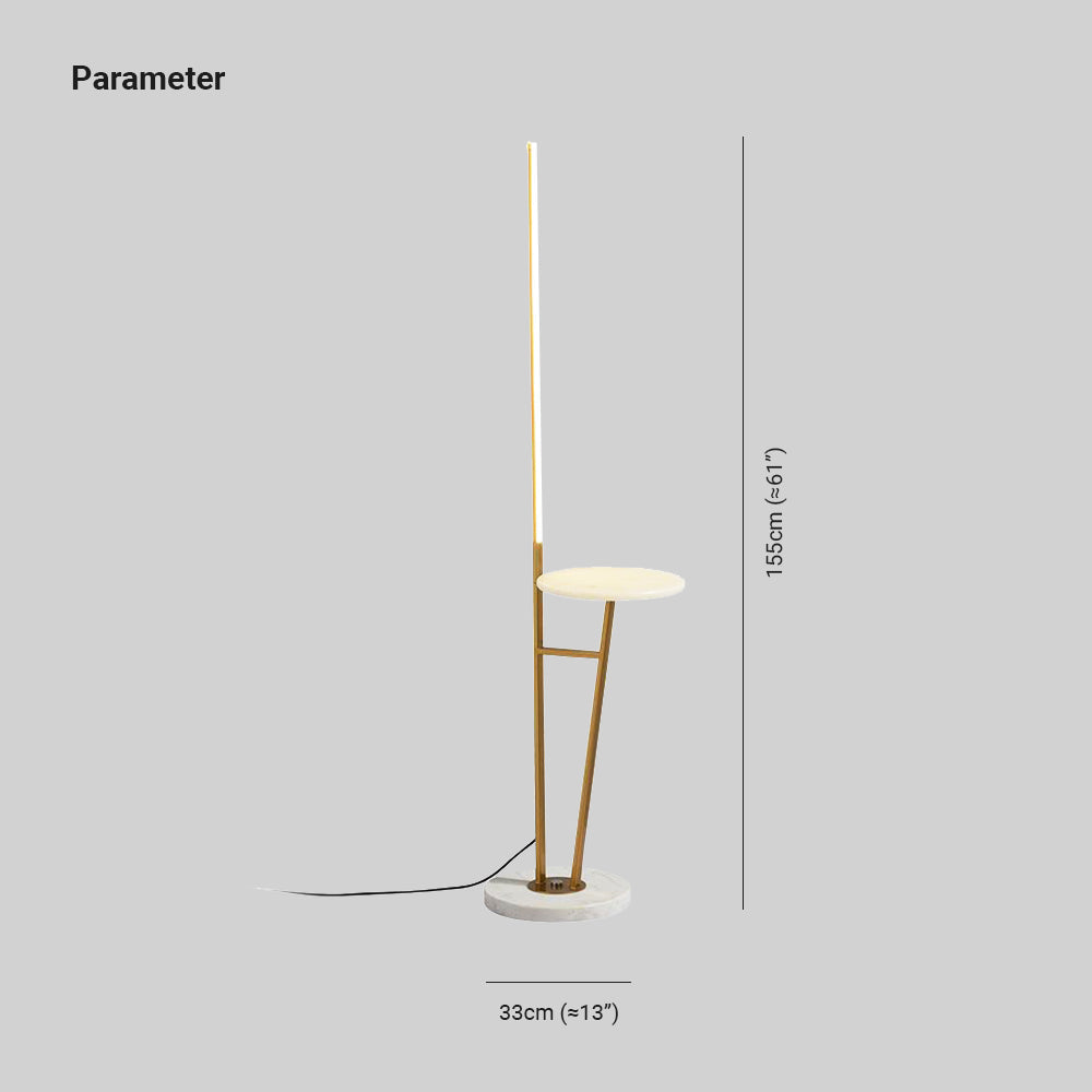 Edge Moderne Lineaire Metalen Vloerlamp met Tafel, Zwart/Wit/Goud