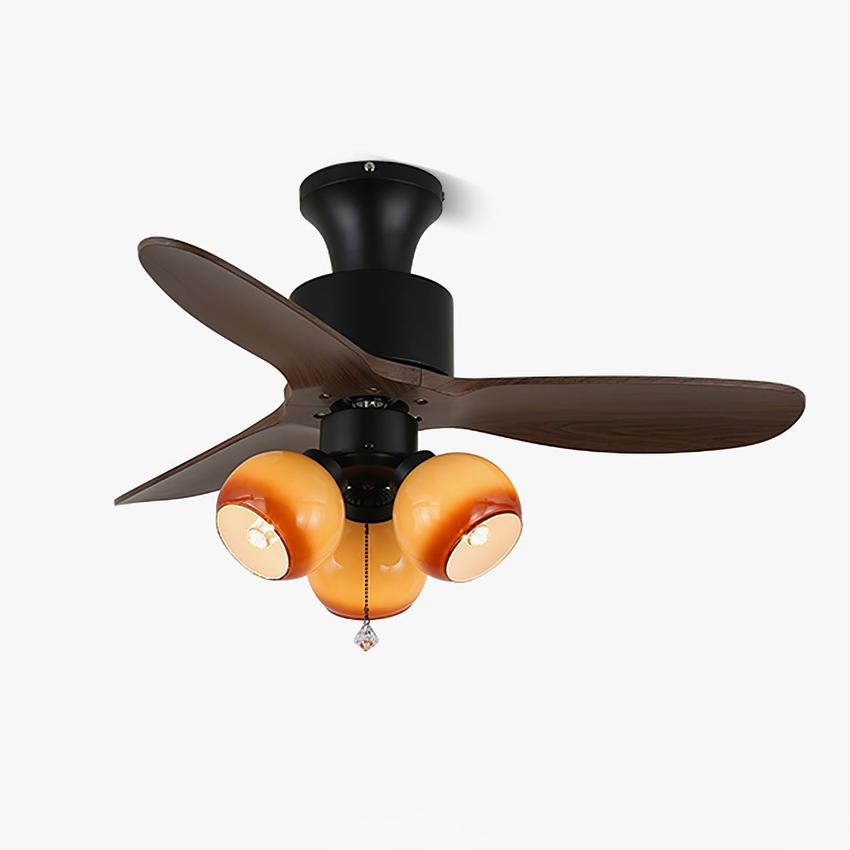 Elvuella Vintage plafondventilator met verlichting van glas en hout