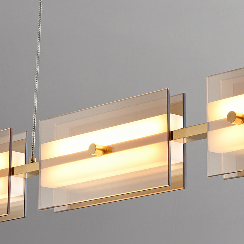 Evette Moderne Scandinavische Lineaire Metaal/Glas Hanglamp Messing/Zwart Eetkamer