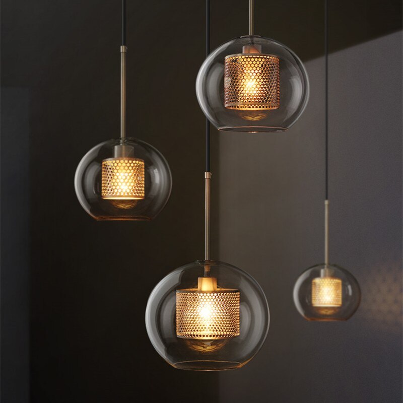 Oneal Retro Ronde LED Hanglampen Gouden Metaal Glas Woonkamer