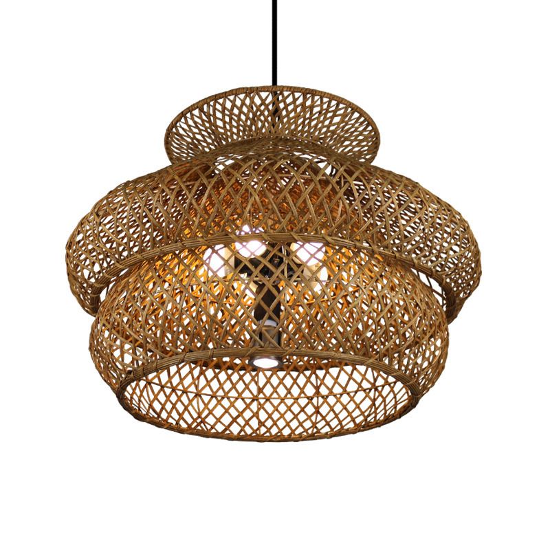 Ritta Moderne Design LED Hanglamp Rattan Bruin Woonkamer Keuken