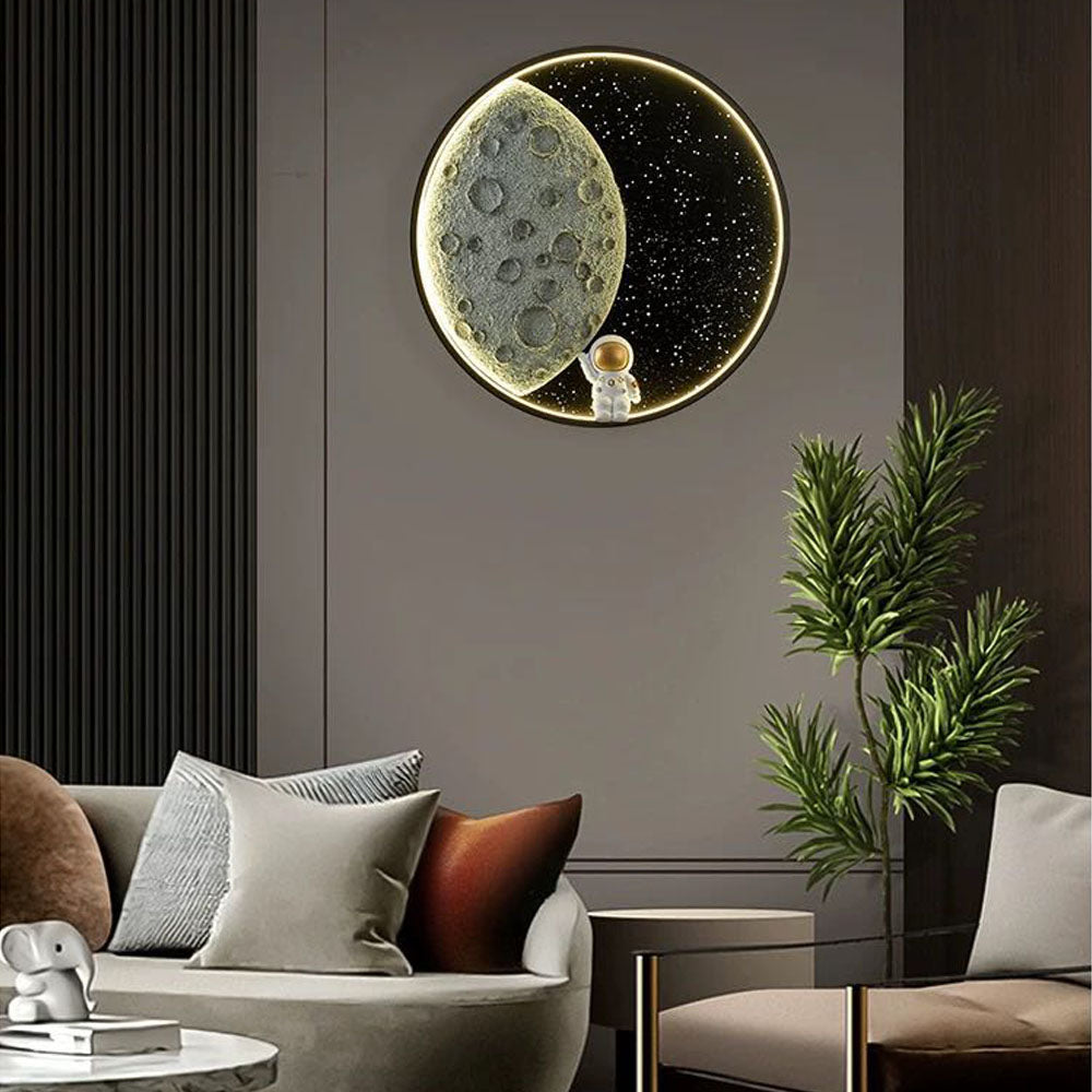 Elif Moderne Astronaut/Maan Wandlamp, Zwart, Metaal, Slaapkamer