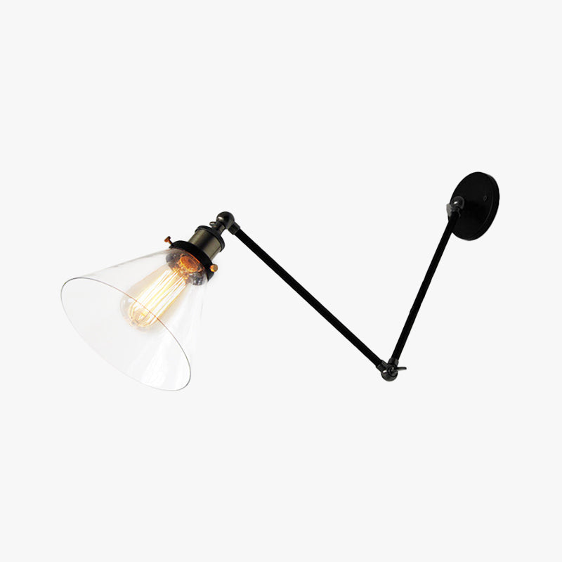 Brady Industial Verstelbare Wandlamp Metaal/Glas Zwart/Goud Slaapkamer/Keuken