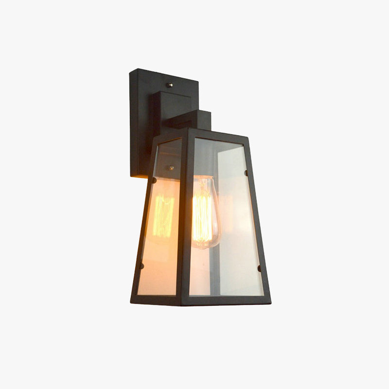 Alessio Retro Zwarte Industriële Lantaarn Wandlamp Metaal En Glas