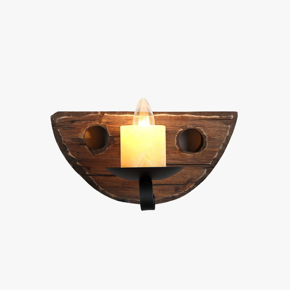 Austin Vintage Kaars Halfronde Wandlamp, Hout/Metaal, Woonk/Eetk/ Slaapkamer