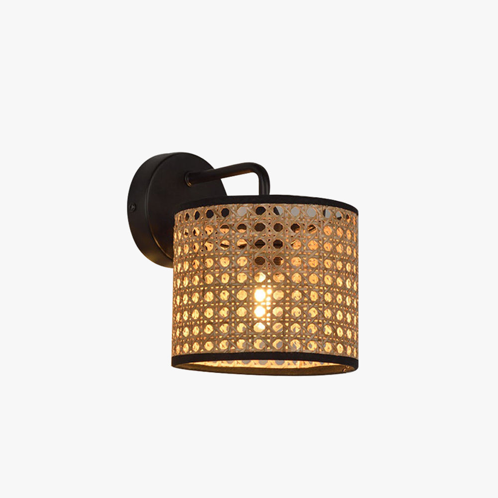Ritta Retro LED Wandlamp Zwart Metaal Rotan Eetkamer Slaapkamer