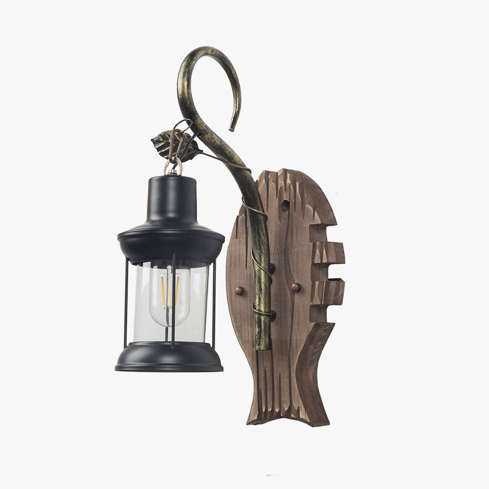 Austin Design Visvorm Vintage LED Wandlamp, Hout/Metaal, Woonk/Eetk/ Slaapkamer