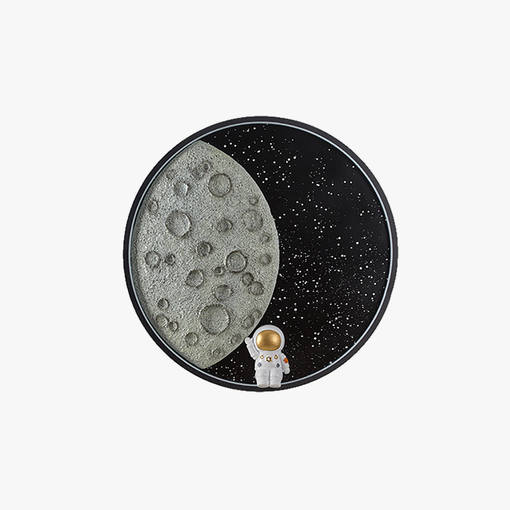 Elif Moderne Astronaut/Maan Wandlamp, Zwart, Metaal, Slaapkamer