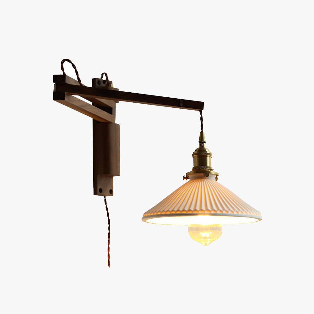 Ozawa Vintage Design LED Koepel Wandlamp Keramiek/Hout Walnoot/Helder Slaapkamer