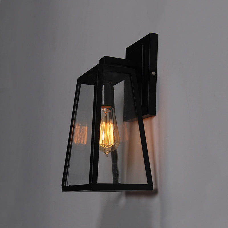 Alessio Retro Zwarte Industriële Lantaarn Wandlamp Metaal En Glas