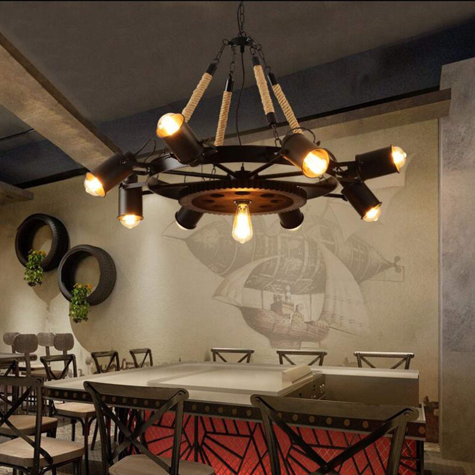 Epoch Industriële LED Hanglampen Zwart Metaal/Touw Café/Bar