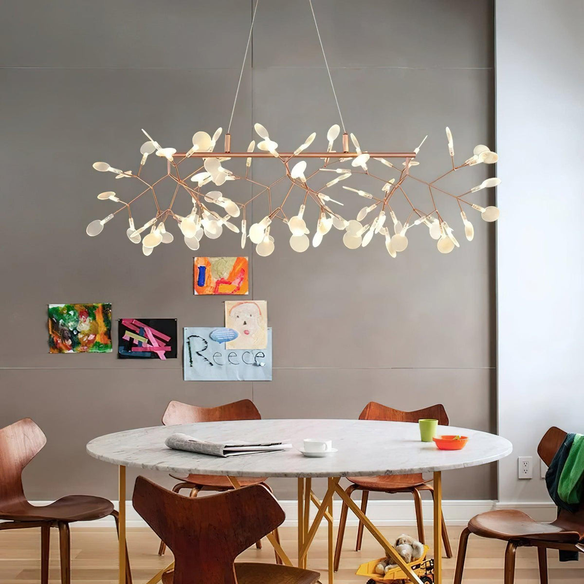 Brenwen kroonluchter LED-takken lange lineaire artistieke