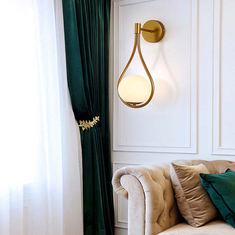 Valentina Nordic Creative Minimalistische Waterdruppel Glazen Wandlamp Metaal/Glas Goud Eet/Slaap/Woonkamer