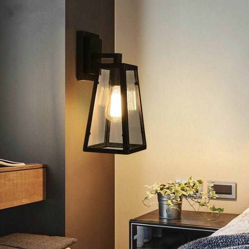 Alessio Retro Zwarte Industriële Lantaarn Wandlamp Metaal En Glas