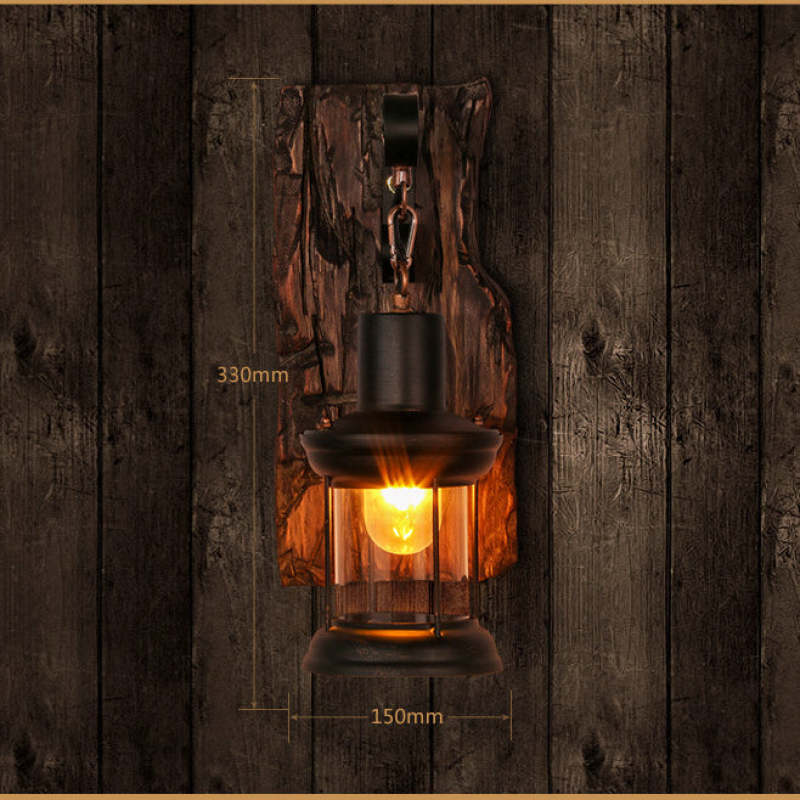 Alessio Retro Lantern LED Wandlampen Zwart Bronze Metaal Hout Slaapkamer