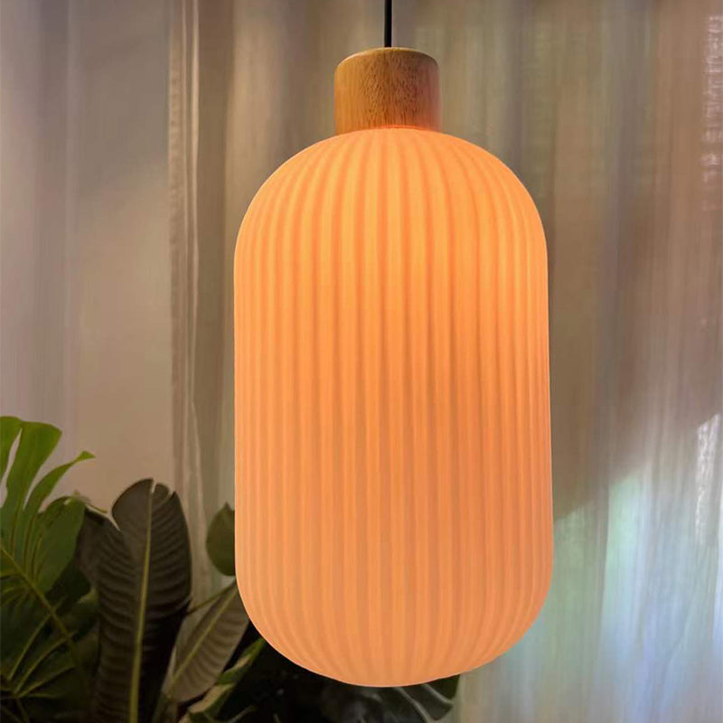 Ozawa Vintage Lantaarnvorm LED Hanglampen Wit Hout/Glas Slaapkamer/Eetkamer